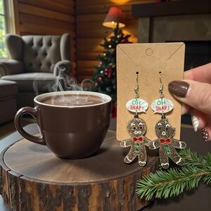 🦄 Gingerbread Man Earrings with 'Oh Snap!' Design!